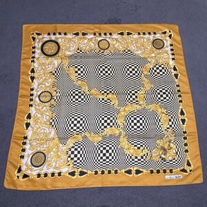 Vintage Paris France Scarf‎ J. Mico Sancho Black Gold Geometric Checkered VTG
